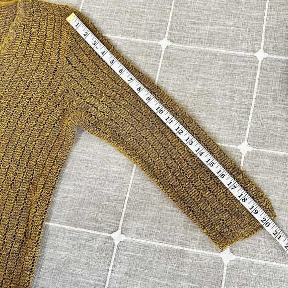 J. Jill Gilded Coin Mustard Yellow Open Knit Sweater Women’s M - Picture 10 of 11